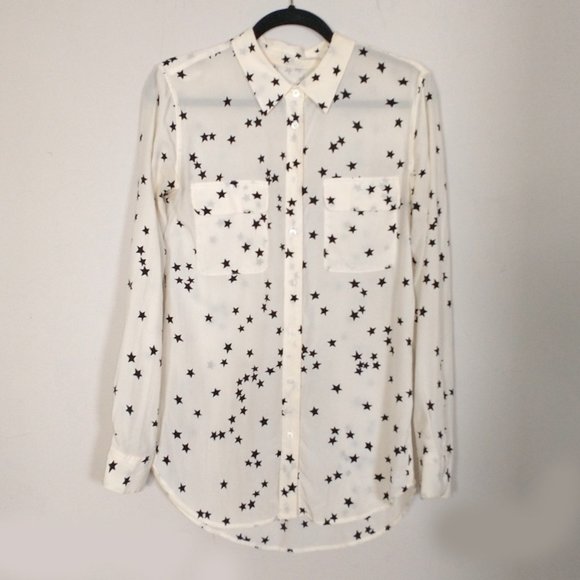 Equipment Cream Silk Blouse with Blue Star Print - Size L - Picture 2 of 5